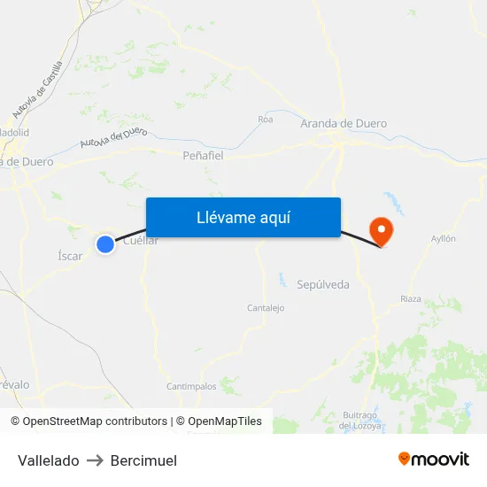 Vallelado to Bercimuel map