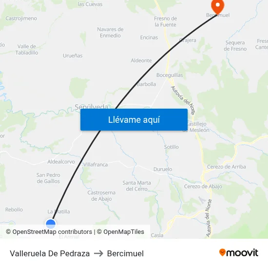 Valleruela De Pedraza to Bercimuel map