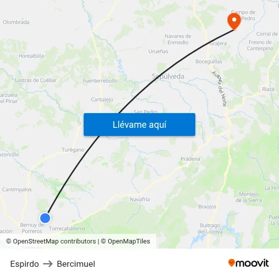 Espirdo to Bercimuel map