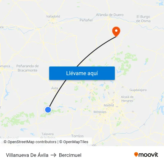 Villanueva De Ávila to Bercimuel map
