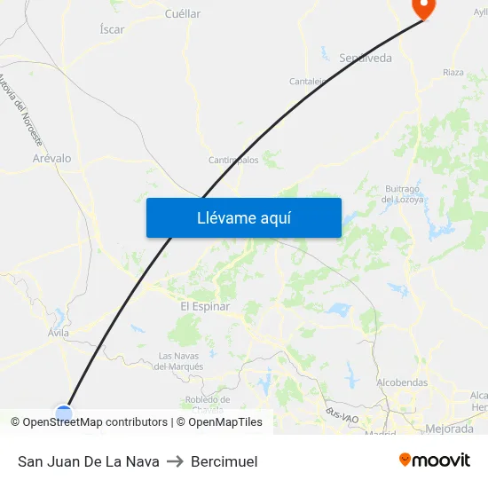 San Juan De La Nava to Bercimuel map