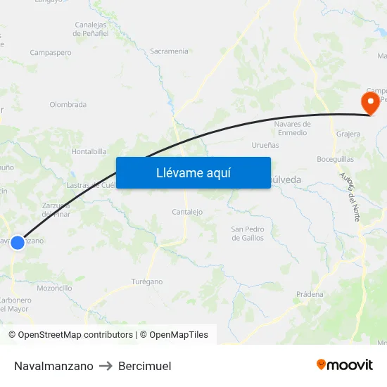 Navalmanzano to Bercimuel map