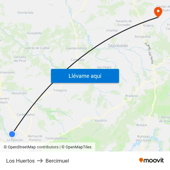 Los Huertos to Bercimuel map