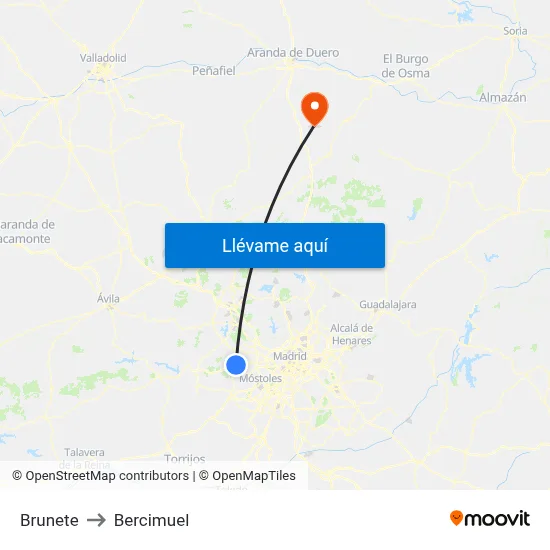 Brunete to Bercimuel map