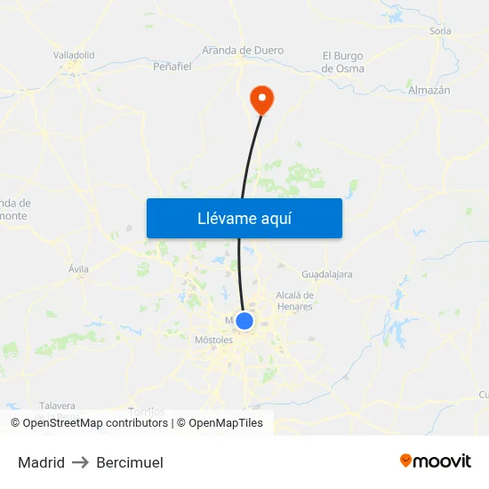 Madrid to Bercimuel map