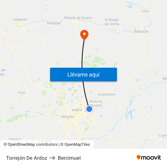 Torrejón De Ardoz to Bercimuel map