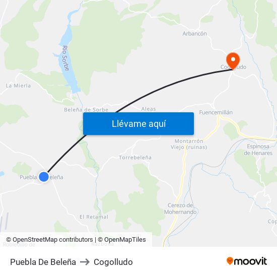 Puebla De Beleña to Cogolludo map