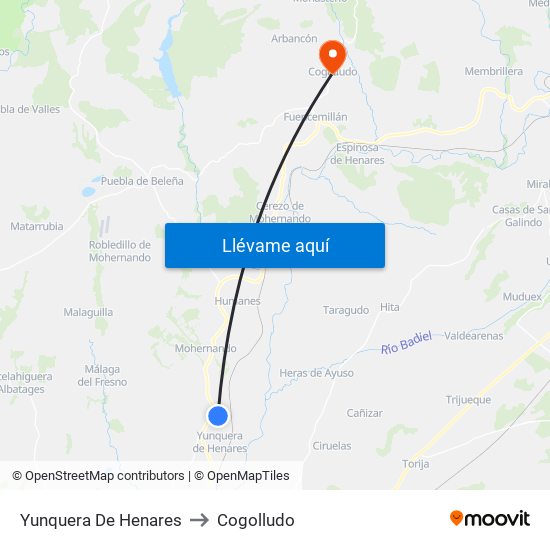 Yunquera De Henares to Cogolludo map