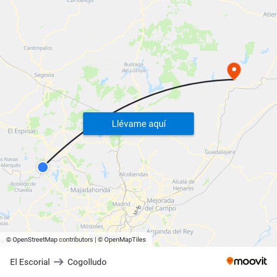 El Escorial to Cogolludo map