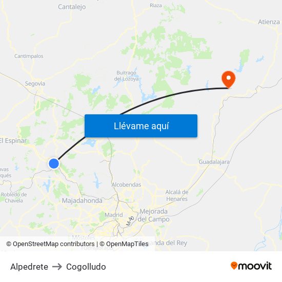Alpedrete to Cogolludo map