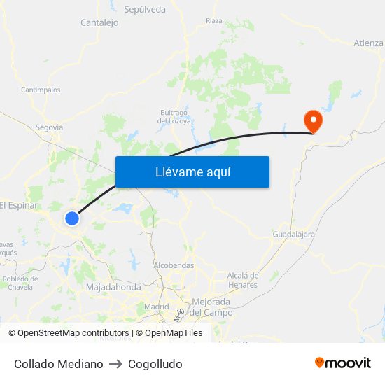 Collado Mediano to Cogolludo map