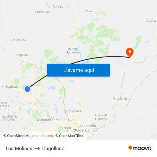 Los Molinos to Cogolludo map