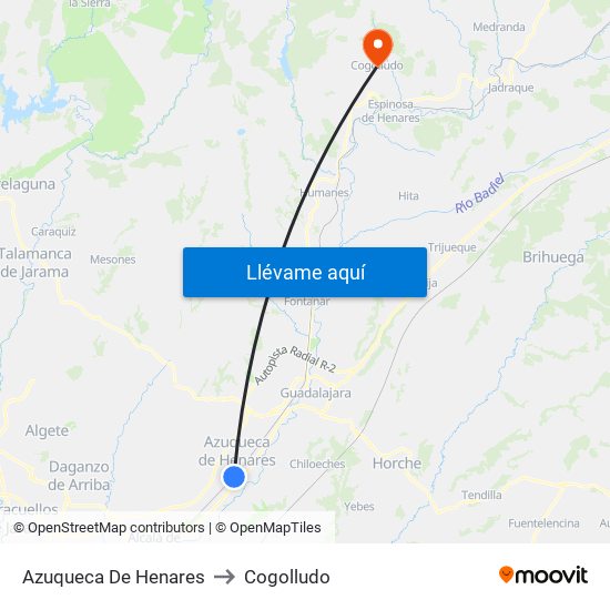 Azuqueca De Henares to Cogolludo map
