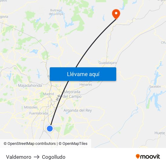 Valdemoro to Cogolludo map