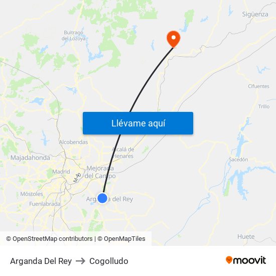 Arganda Del Rey to Cogolludo map