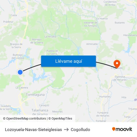 Lozoyuela-Navas-Sieteiglesias to Cogolludo map