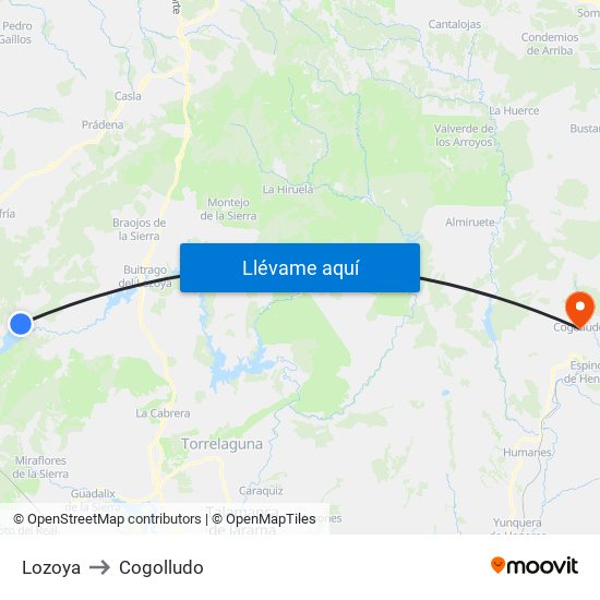 Lozoya to Cogolludo map