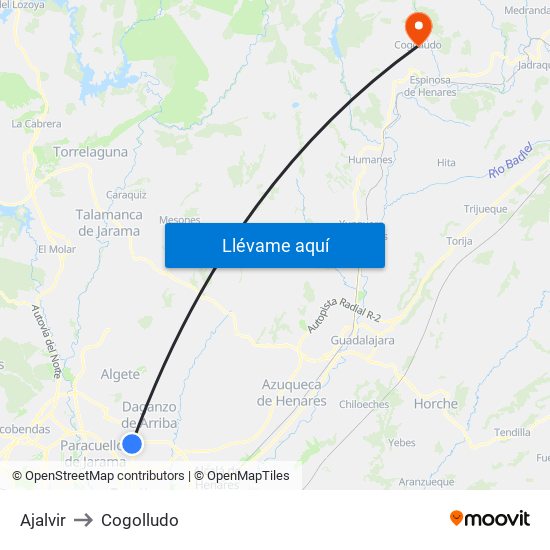 Ajalvir to Cogolludo map