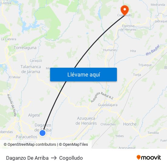 Daganzo De Arriba to Cogolludo map