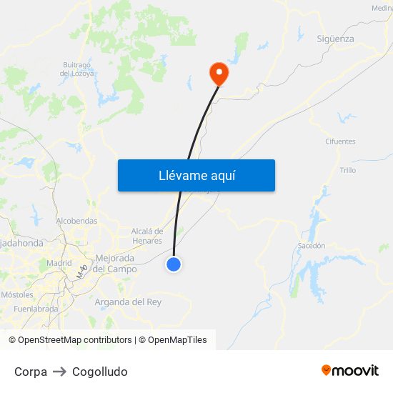 Corpa to Cogolludo map