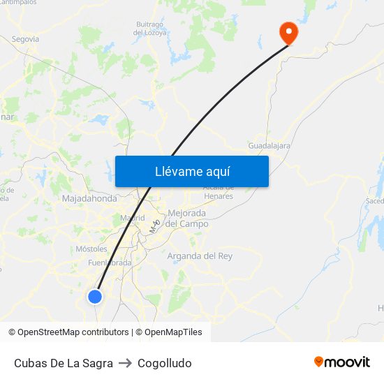 Cubas De La Sagra to Cogolludo map
