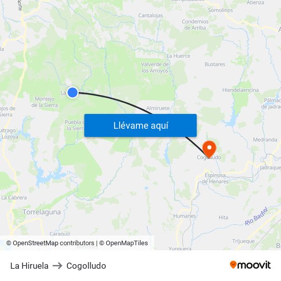 La Hiruela to Cogolludo map