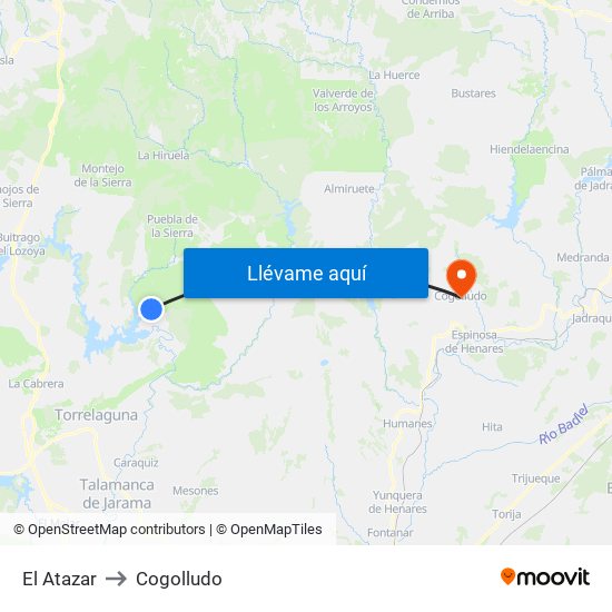 El Atazar to Cogolludo map