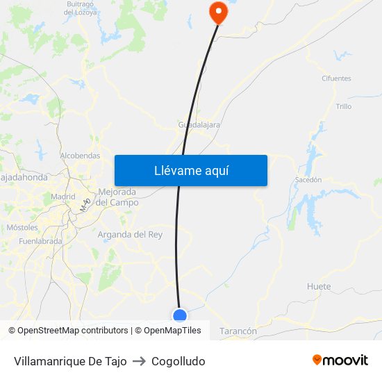 Villamanrique De Tajo to Cogolludo map
