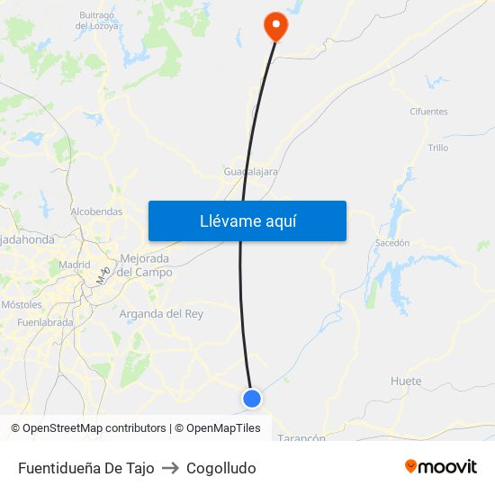 Fuentidueña De Tajo to Cogolludo map