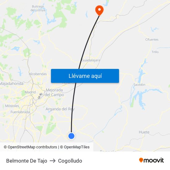 Belmonte De Tajo to Cogolludo map