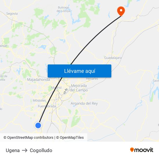 Ugena to Cogolludo map