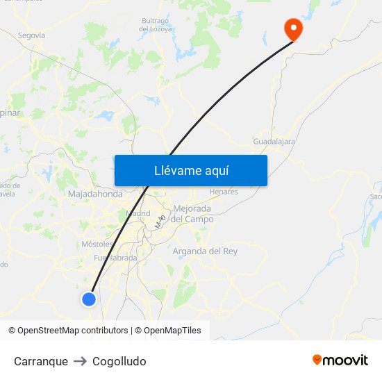 Carranque to Cogolludo map