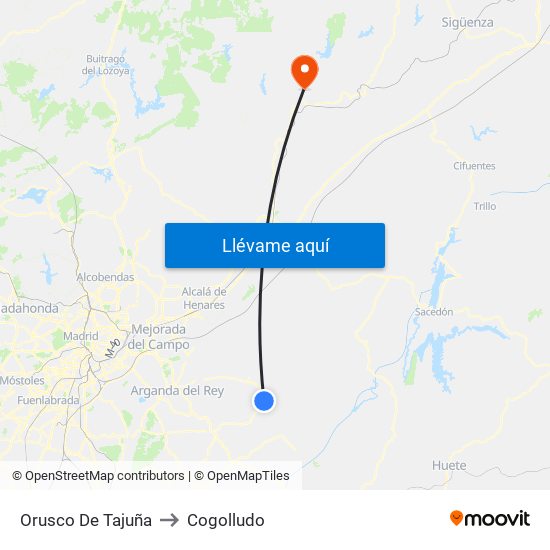 Orusco De Tajuña to Cogolludo map
