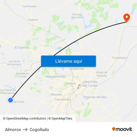 Almorox to Cogolludo map