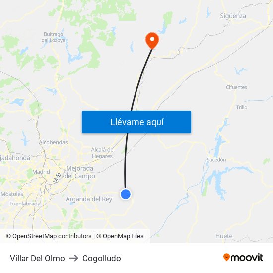 Villar Del Olmo to Cogolludo map