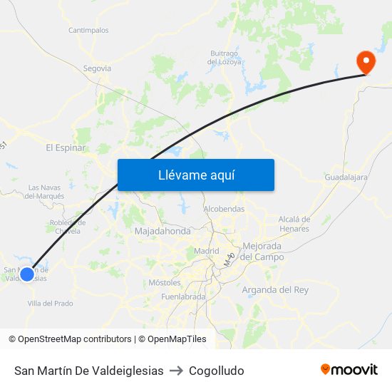 San Martín De Valdeiglesias to Cogolludo map