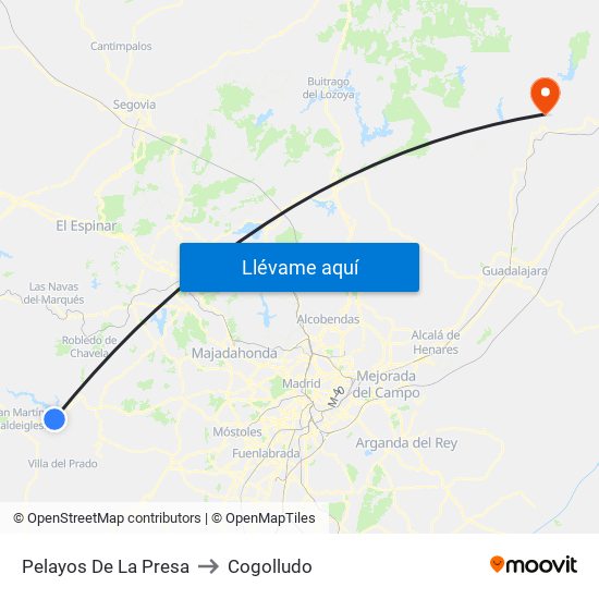 Pelayos De La Presa to Cogolludo map