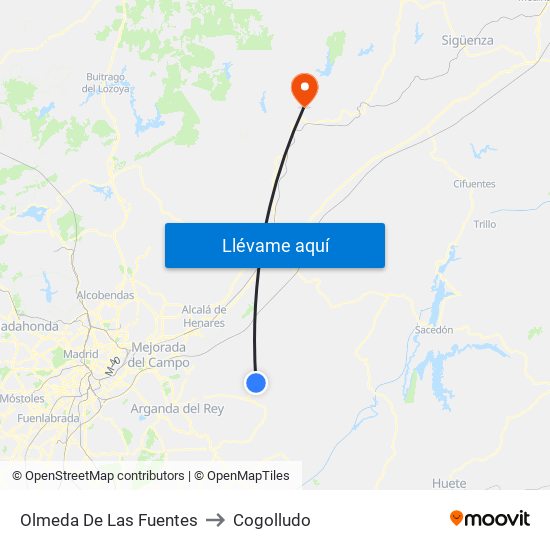 Olmeda De Las Fuentes to Cogolludo map