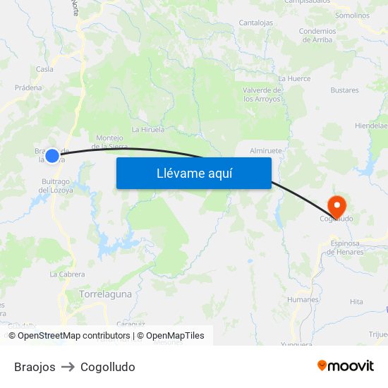 Braojos to Cogolludo map