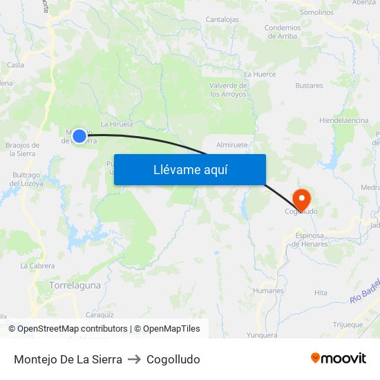 Montejo De La Sierra to Cogolludo map
