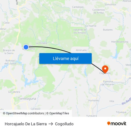 Horcajuelo De La Sierra to Cogolludo map