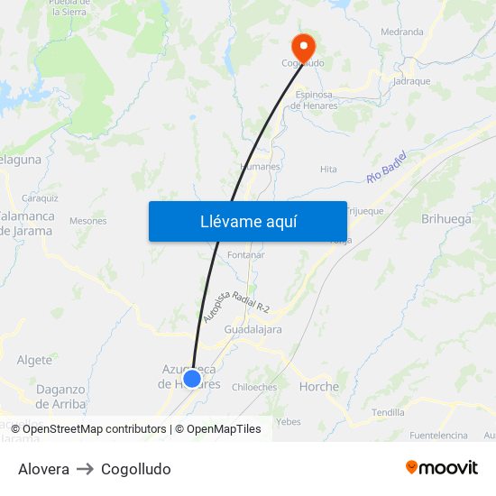 Alovera to Cogolludo map