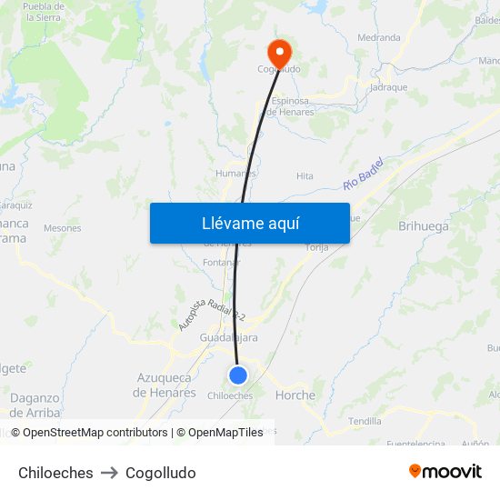 Chiloeches to Cogolludo map