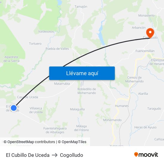 El Cubillo De Uceda to Cogolludo map