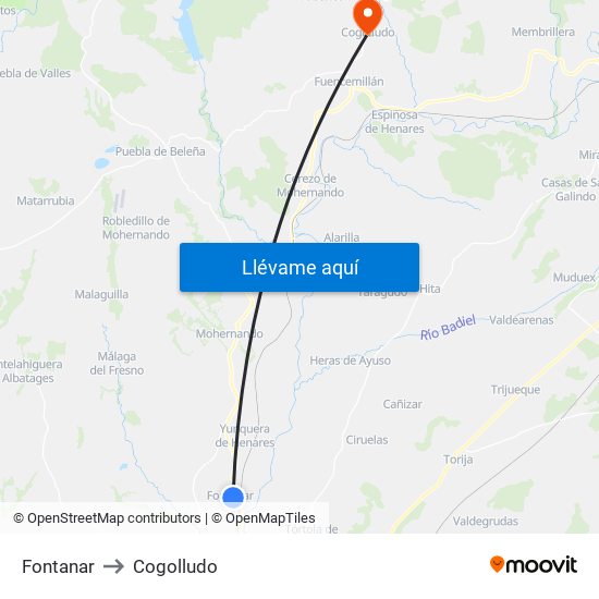 Fontanar to Cogolludo map