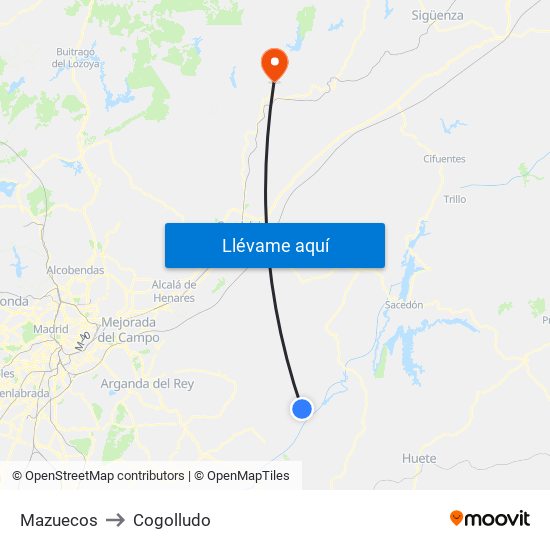 Mazuecos to Cogolludo map