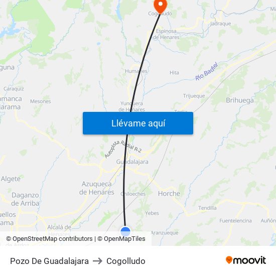 Pozo De Guadalajara to Cogolludo map