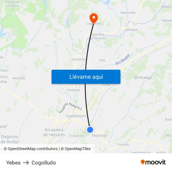 Yebes to Cogolludo map