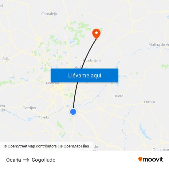 Ocaña to Cogolludo map