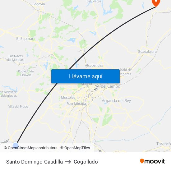 Santo Domingo-Caudilla to Cogolludo map